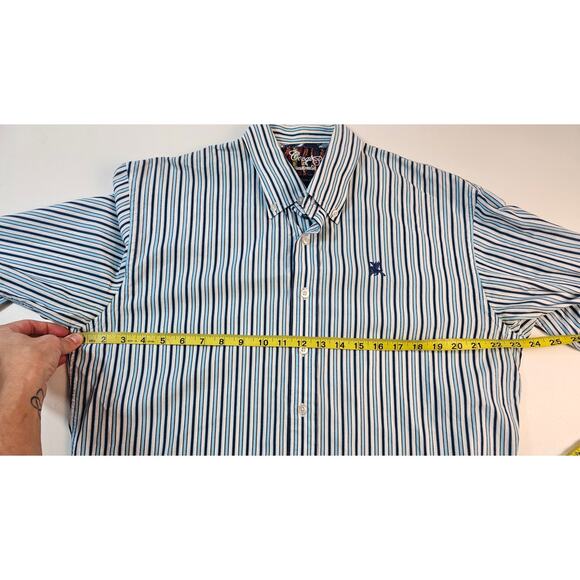 Coogi size 6/ L large blue striped long sleeve button up y2k career casual - Picture 7 of 8